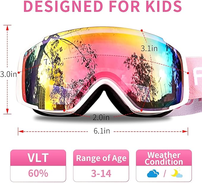 Freela Kids Ski Snowboard Goggles for Toddler(3-14) Youth Anti Fog Anti UV Goggles Girls Boys Snow