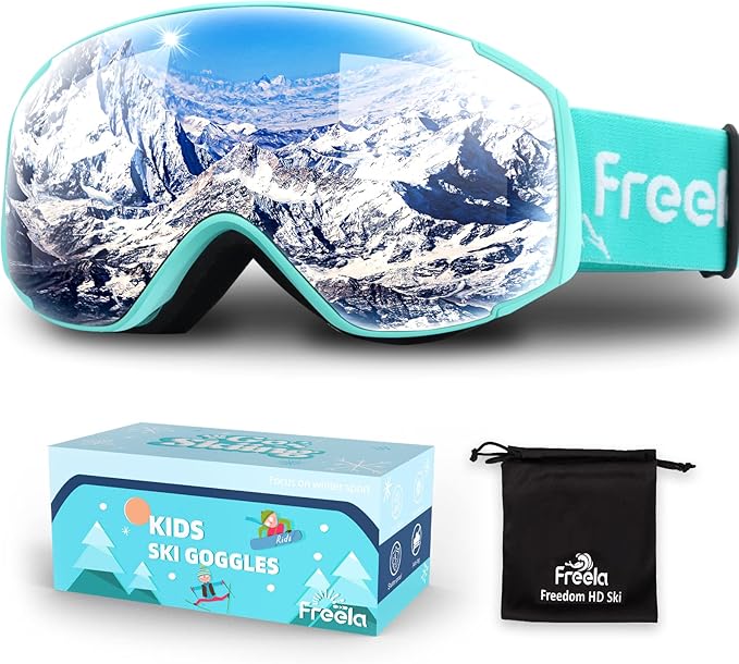 Freela Kids Ski Snowboard Goggles for Toddler(3-14) Youth Anti Fog Anti UV Goggles Girls Boys Snow