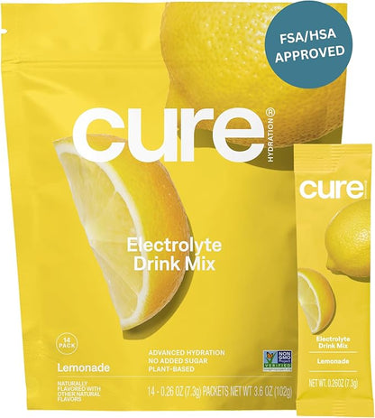 Cure Hydration | Plant-Based Electrolyte Drink Mix | No Added Sugar | FSA & HSA | Dehydration