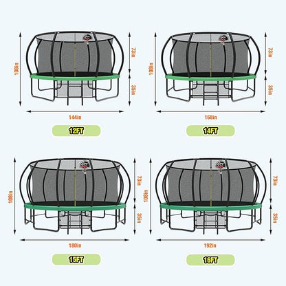 12 14 15 16FT Outdoor Trampolines for Kids and Adults, Pumpkin Trampolin with Curved Poles