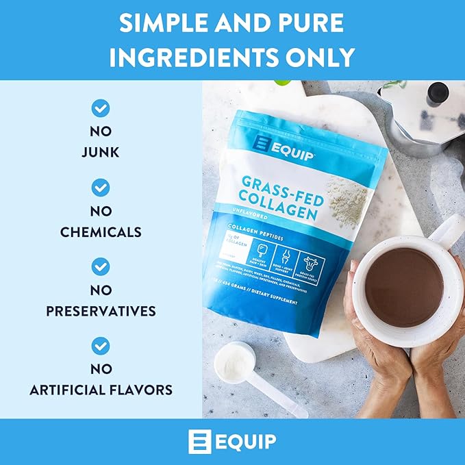Equip Foods Grass Fed Collagen Powder | Hydrolyzed Bovine Collagen Peptides with Amino Acids |