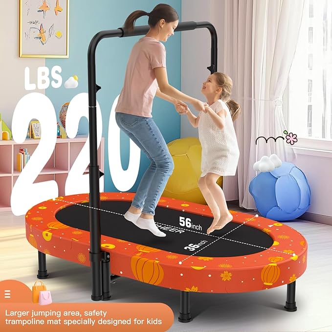 ANCHEER 56" Double Mini Trampoline for Kids, Mini Rebounder with 5-Level Adjustable Handle