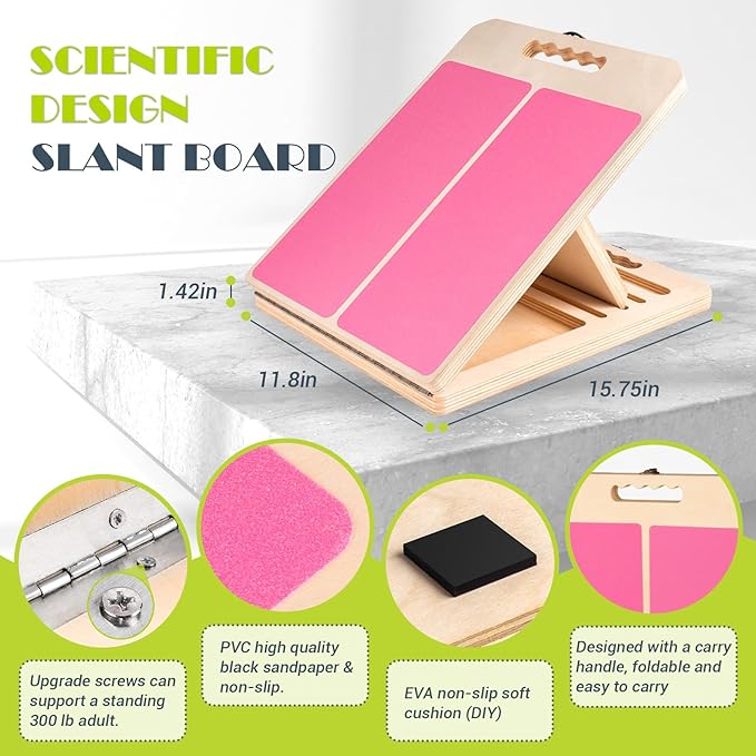 Slant Board for Calf Stretching, Adjustable Portable Wooden Incline Board for Calf Stretcher with