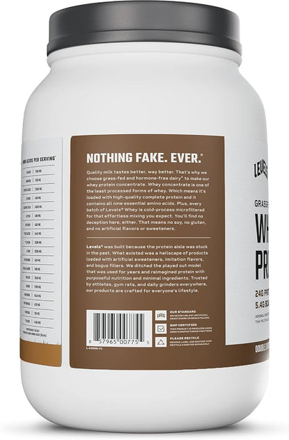 Levels Grass Fed Whey Protein Powder, No Artificials, 24G of Protein, Double Chocolate, 2LB
