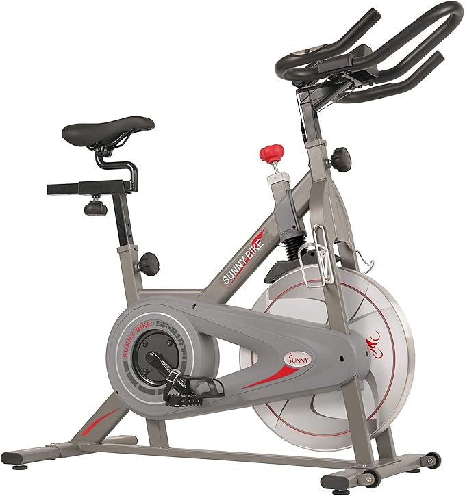 Sunny Health & Fitness Indoor Cycling Exercise Bike w/Pulse Sensors & 4-Way Adjustable Seat