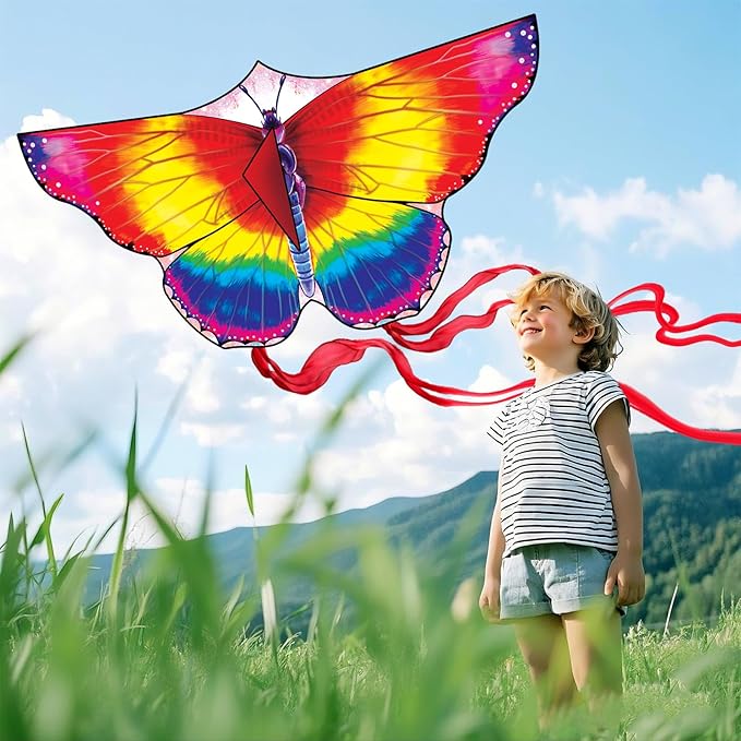 Large Butterfly Kite for Kids & Adults, 55" x 28" Easy to Fly Single Line Kite for Kids Ages 4-8