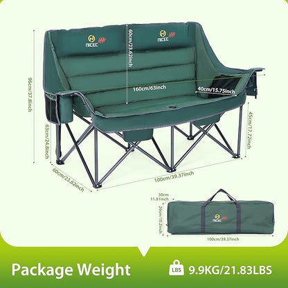 Nice C Heated Camping Chair with Battery, Heated Double Camping Couch, Oversized Thick Padded