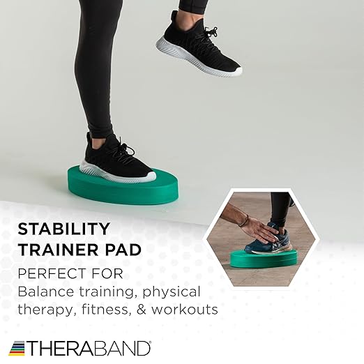 THERABAND Stability Trainer Pad, Beginner Level, Firm, Set of 2, Green Foam Balance Pad for