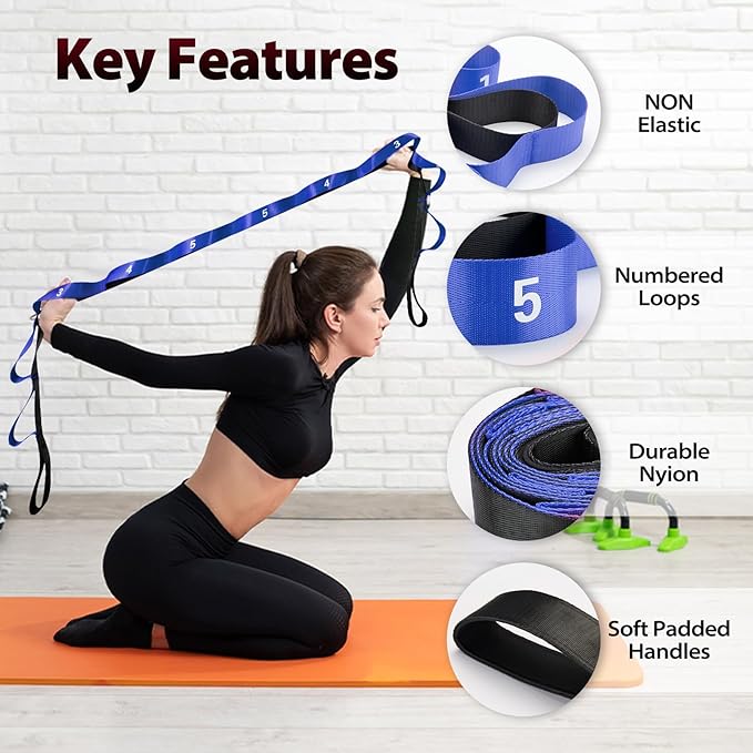 Stretching Strap with 10 Loops-Yoga Strap for Physical Therapy,Home Workout,Pilate & Flexibility