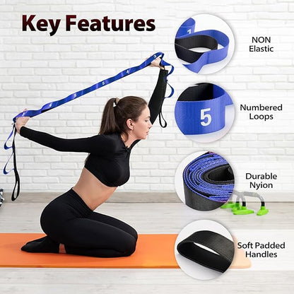 Stretching Strap with 10 Loops-Yoga Strap for Physical Therapy,Home Workout,Pilate & Flexibility