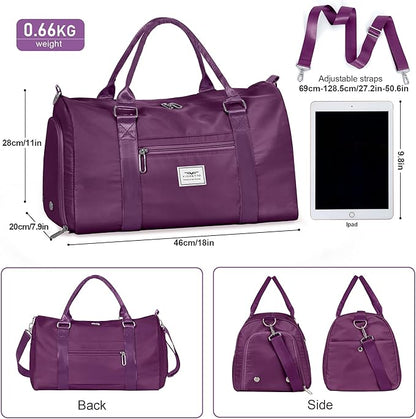 FIORETTO Womens Gym Tote Duffle Bag with Wet Pocket & Shoe Compartment, Sports Duffel Overnight