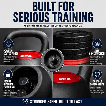 Rep Fitness Adjustable Kettlebell | 16 kg | Weight Set for Home Gym | Strength Training Equipment