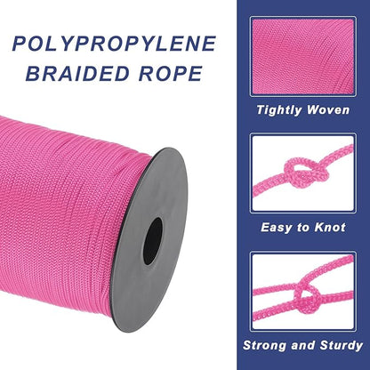 MECCANIXITY 1/8 Inch Polypropylene Rope Braided Ropes, 328ft Nylon Rope Hollow Utility Cord for