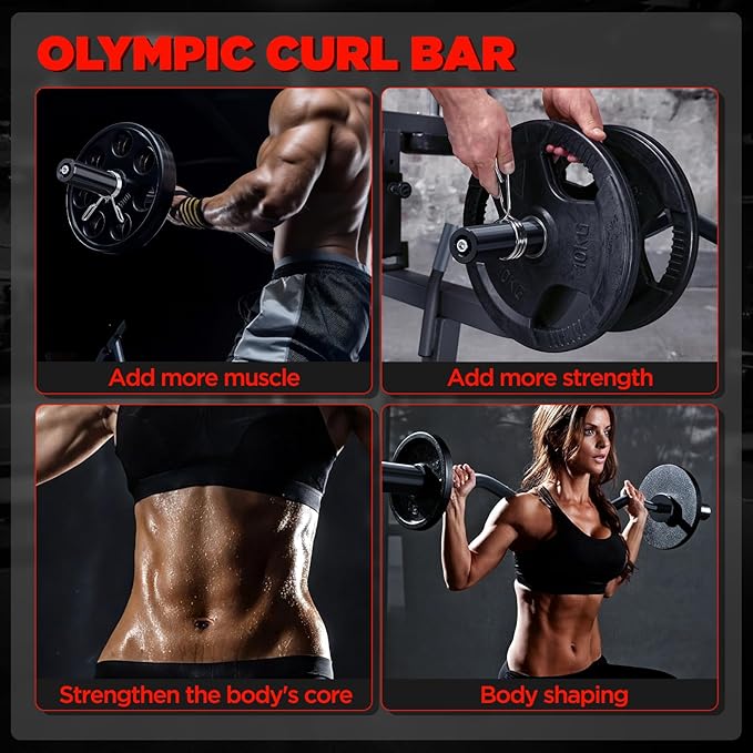 TEEMOO Olympic EZ Curl Barbell Bar, 47" Curl Bar with 2 Spring Collars,Curling bar for Weight