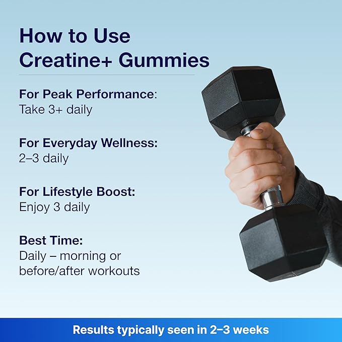 Creatine Gummies for Men & Women - Creapure® Creatine Monohydrate, L-Theanine, L-Tyrosine & B12 for