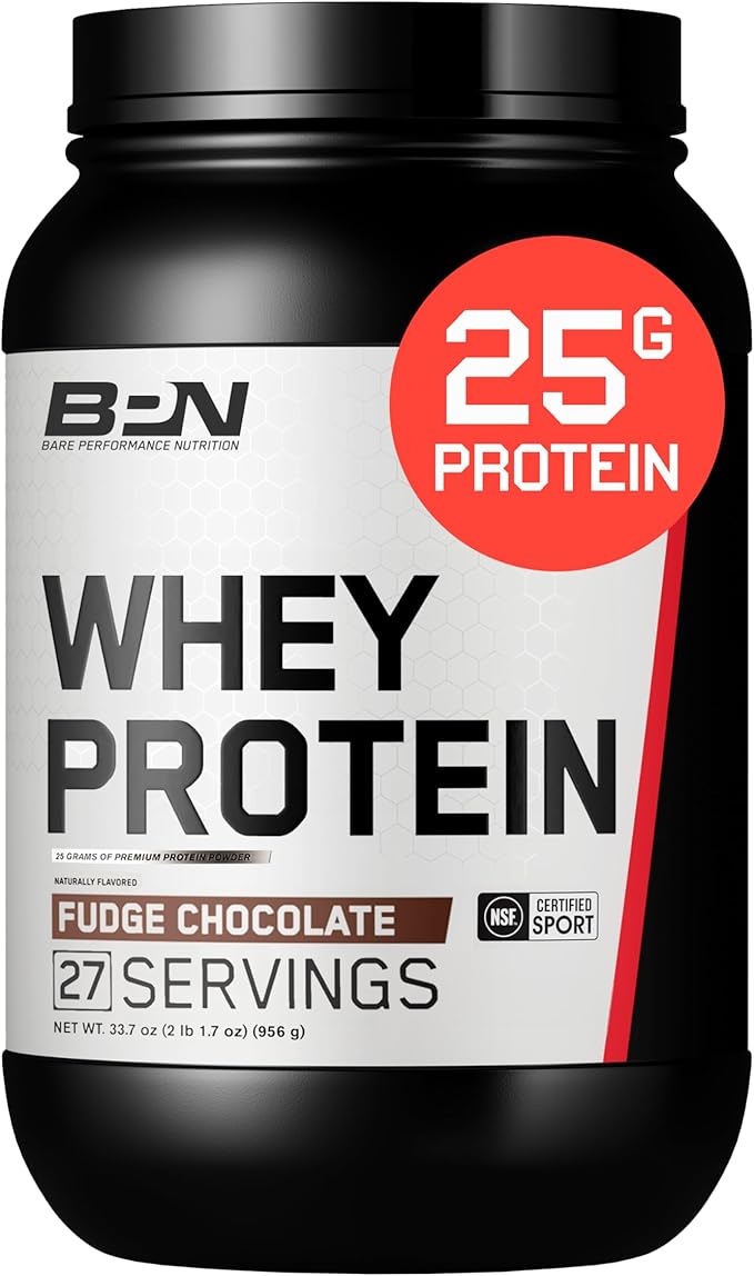BARE PERFORMANCE NUTRITION, BPN Whey Protein + Casein Protein Powder Blend, Fudge Chocolate, 25g