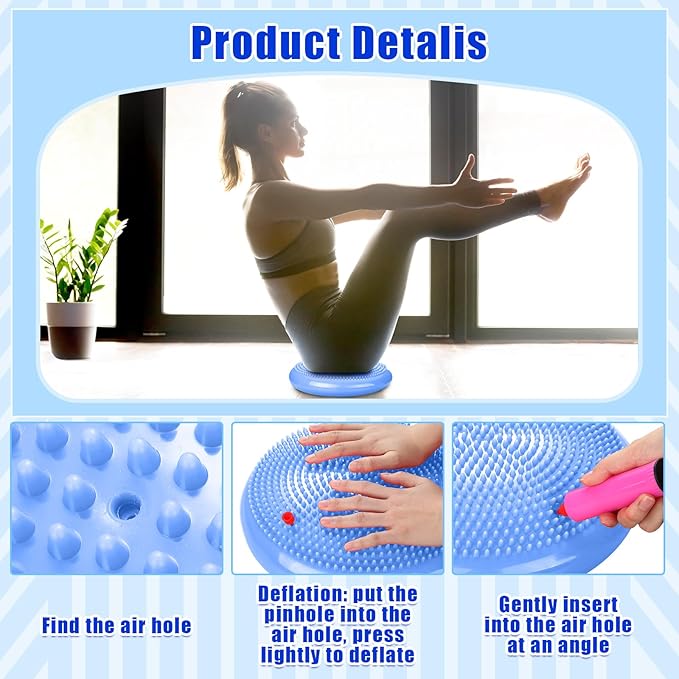 2 Pcs Wiggle Seat Inflated Wobble Cushion Flexible Balance Disc with Air Pump for Core Stability
