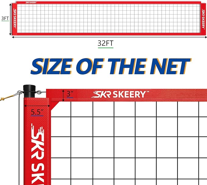 Outdoor Heavy Duty Volleyball Net Set, Anti-Sag Design, Adjustable Aluminum Poles, Portable