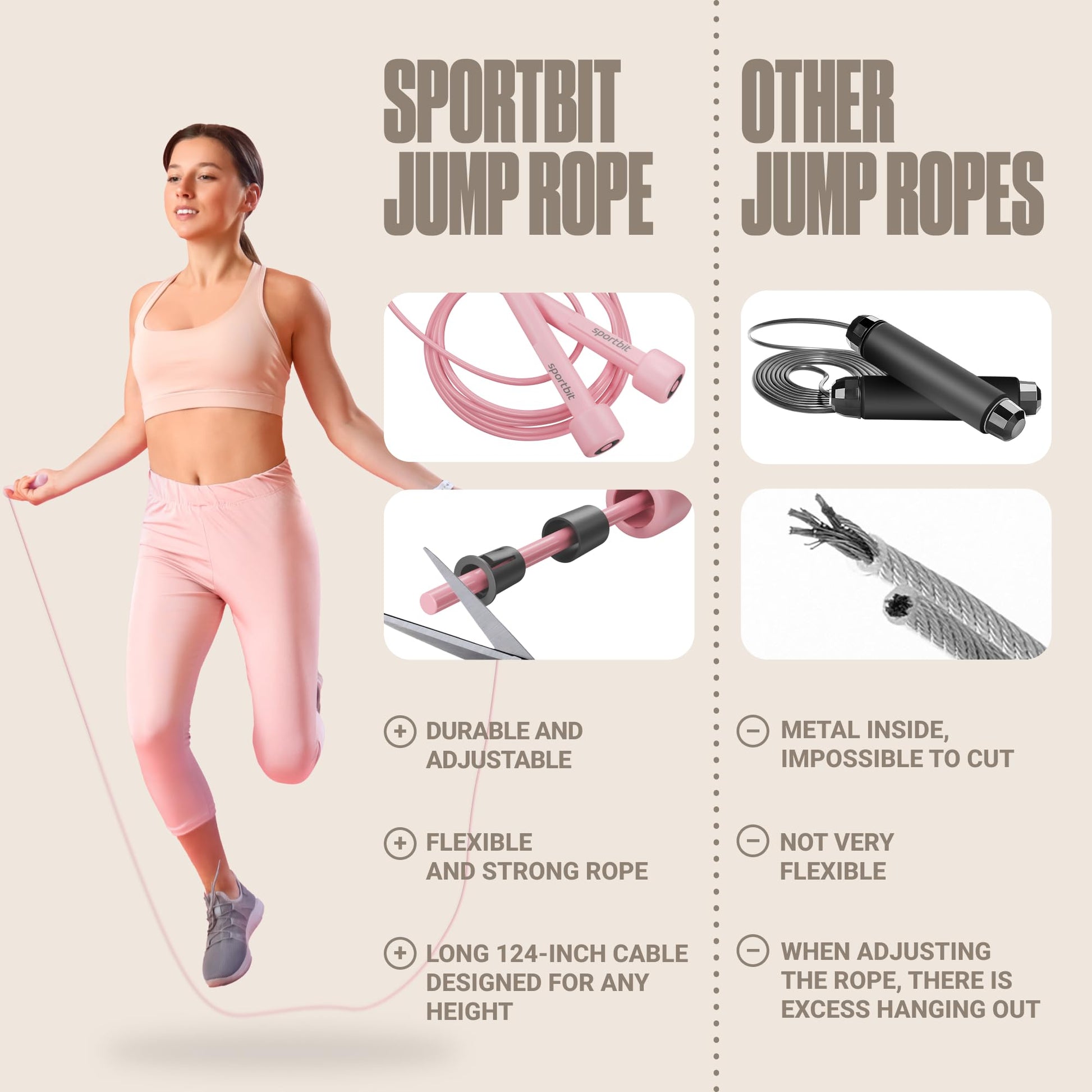 SPORTBIT Adjustable Jump Rope for Fitness and Exercise, Pink
