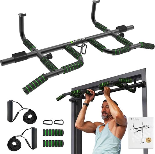 New Upgrade Pull Up Bar for Doorway with Ergonomic Grip - Upto 440 Lbs Capacity, No Screwing or