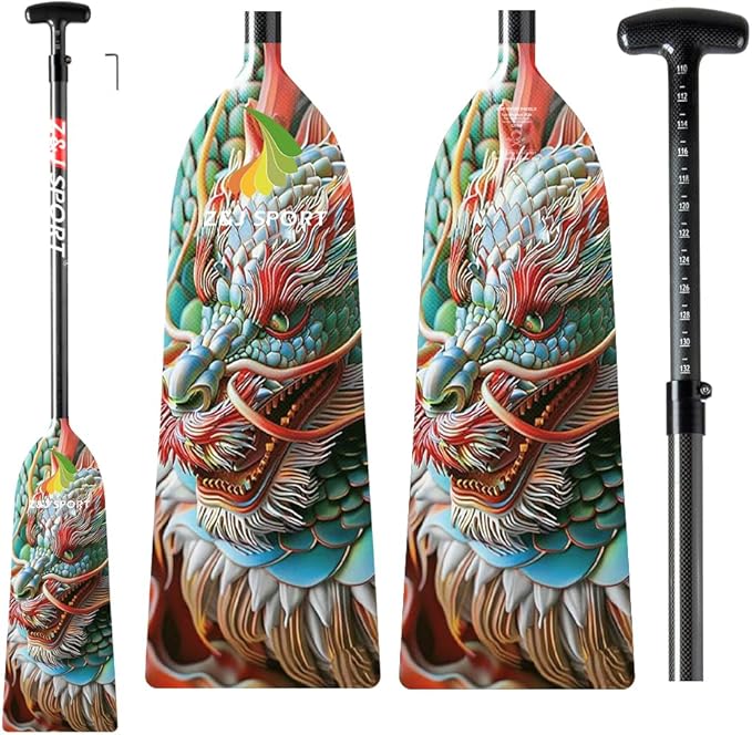 Z&J SPORT Adjustable Dragon Boat Paddle, IDBF Approved Carbon Fiber Paddle, Dragon Graphic Paddle