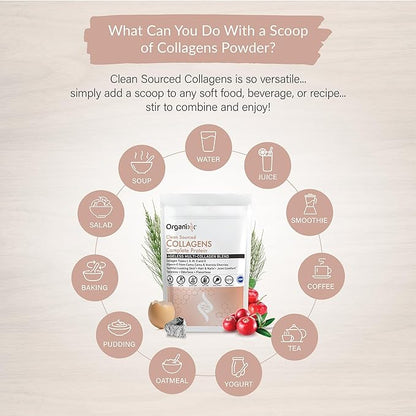 Organixx Collagen Peptides Powder with Vitamin C, Types I, II, III, V, X Hydrolyzed Collagen, Hair