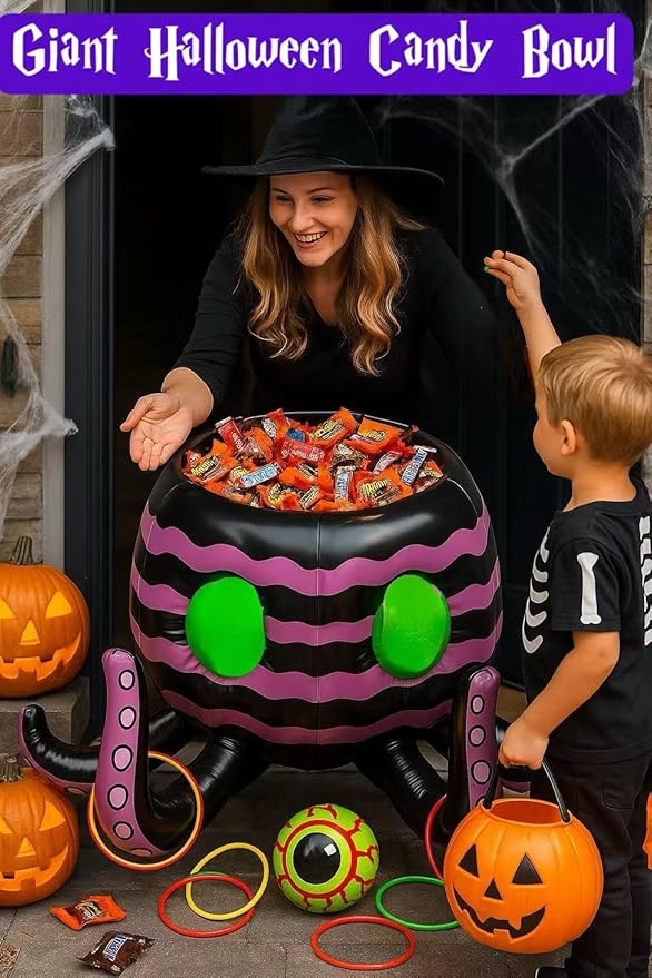 GIFTEXPRESS Sea Creature Octopus Ring Toss Game 4-in-1 – Halloween Candy Bowl, Basketball Hoop