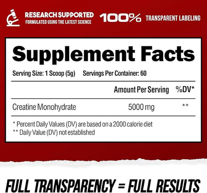 ALPHA LION Creatine Monohydrate Powder, 5000mg Per Serving (5g), Supports Muscle Strength, Power