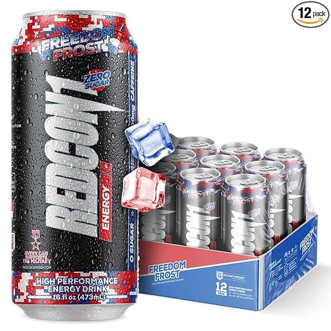 REDCON1 Energy High Performance Drink, Freedom Frost - Zero Sugar Energy Drink with Alpha GPC