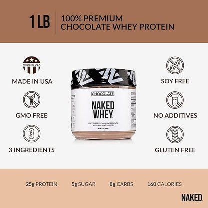 NAKED Chocolate Whey 1LB - All Natural Grass Fed Whey Protein Powder, Organic Cacao, and Coconut