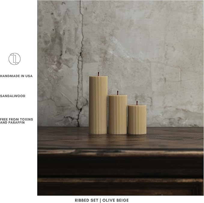 LAWA Roman Handmade Tall Ribbed Pillar Candle - Beautiful Scented Soy Wax Dinner Candle | Classic