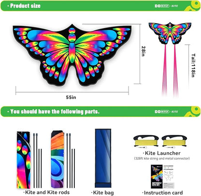 2 Pack Butterfly Kites, for Kids and Adults, Easy to Fly for Beginners, 55" x 27" with Vibrant