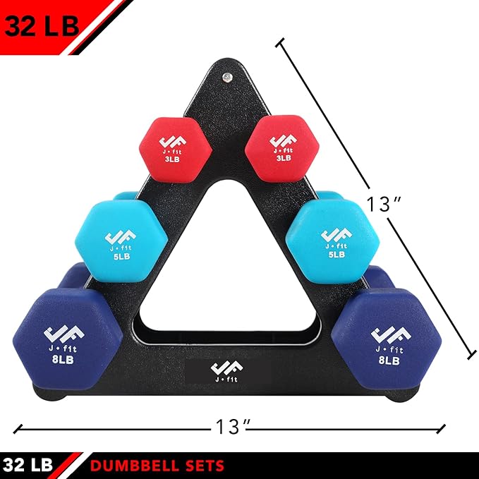 JFIT Dumbbell Pairs or Sets – Neoprene & Vinyl Coated Hand Weights for Home Gym, Strength Training