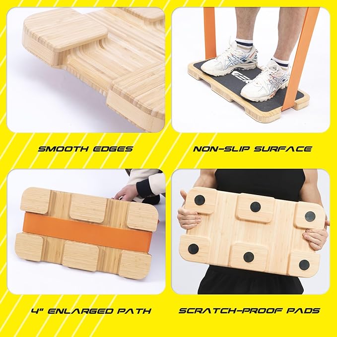 Resistance Band Workout Footplate - Wood Exercise Platform with Non-Slip Surface for Band Training