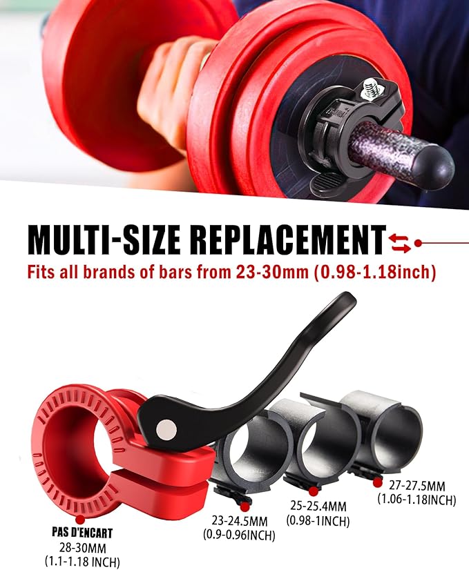 Narrow Barbell Clips 2.5cm Width for Olympic Bars, 0.9-1.18inch Adjustable Weight Clamps, Quick