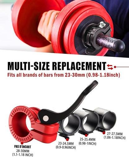 Narrow Barbell Clips 2.5cm Width for Olympic Bars, 0.9-1.18inch Adjustable Weight Clamps, Quick