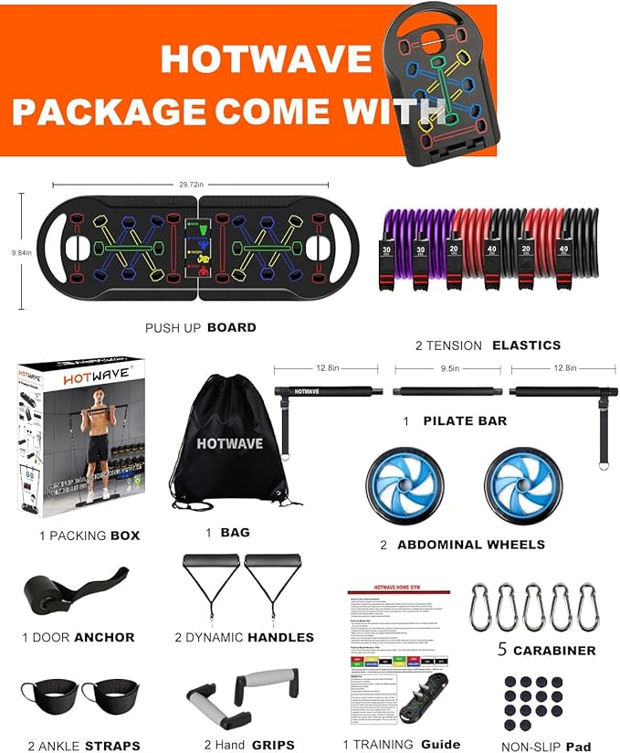 HOTWAVE Portable Exercise Equipment with 16 Gym Accessories.20 in 1 Push Up Board