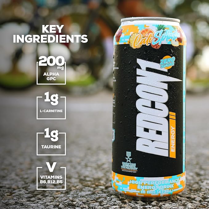 REDCON1 Energy High Performance Drink, Cali Splash - Zero Sugar Energy Drink with Alpha GPC