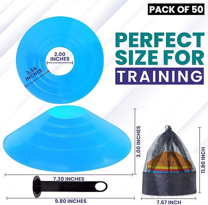 Soccer Cones 100/50/25 Pack with Carry Bag & Holder Five Colors | Agility Disc Cones Set for