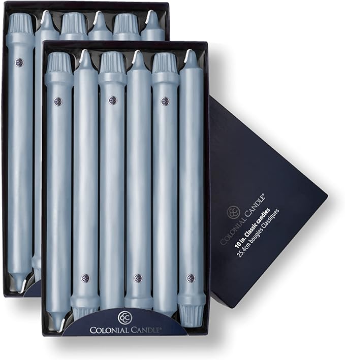 Colonial Candle Unscented Taper Candle, Classic Collection, Wedgewood, 10 in, Pack of 12 - Up to 8