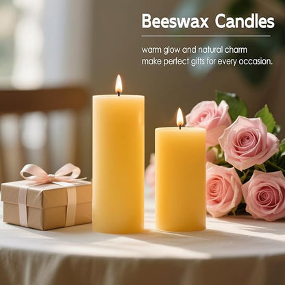 2x5 Inch Beeswax Candles, 4 Packs, 100% Natural Beeswax Pillar Candles, 52 Hours Burn Time, Pure