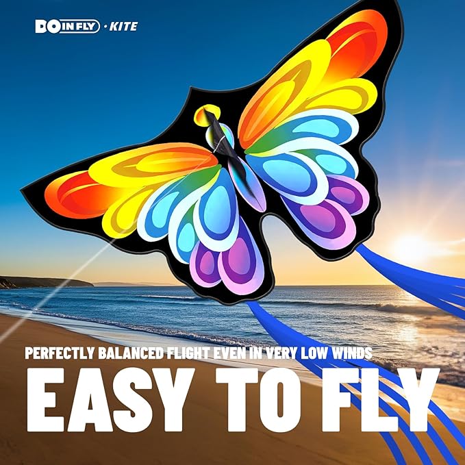 2 Pack Butterfly Kites, for Kids and Adults, Easy to Fly for Beginners, 55" x 27" with Vibrant