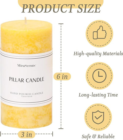 3x6 inch Yellow Pillar Candles Set of 3, Unscented Pillar Candle, Dripless and Smokeless Large