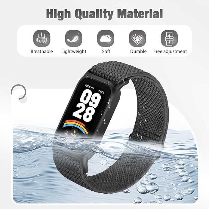 2 Pack Elastic Bands Compatible with Xiaomi Smart Band 9 Active Women Men, Soft Nylon Replacement