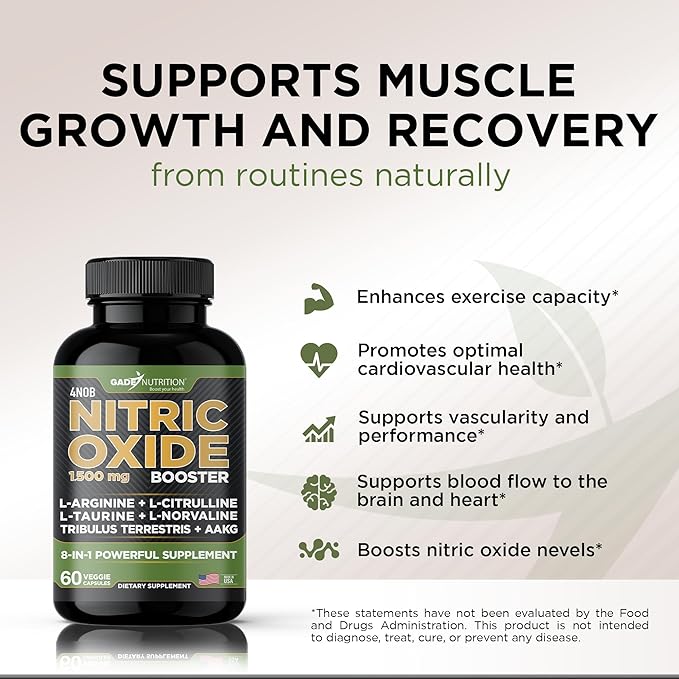 Gade Nutrition Nitric Oxide Supplement - L Arginine Capsules ??Helps to Improve Energy, Endurance &