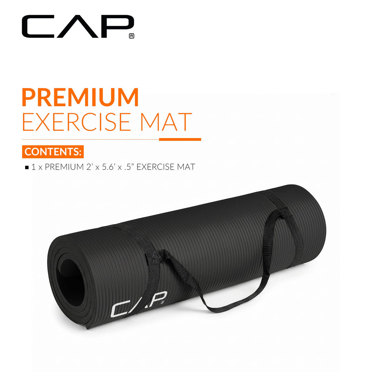 CAP Barbell Yoga Mat 1/2" Thick with Carrying Strap - High Density Exercise Mat for Yoga, Pilates