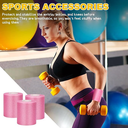 Pre wrap Pink,Prewrap Athletic Tape,6 Roll Pre wrap Headbands for Hair Soccer,Foam Underwrap Sports