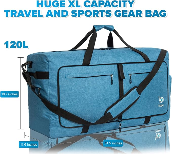 Bago Large Foldable Duffel Bags for Traveling Women & Men - 120L Packable Duffle Bag for Travel