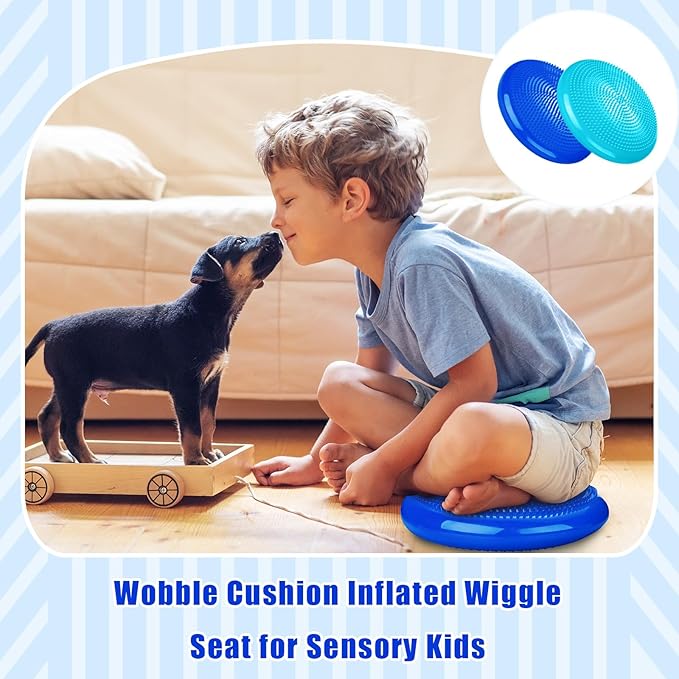 2 Pcs Wiggle Seat Inflated Wobble Cushion Flexible Balance Disc with Air Pump for Core Stability