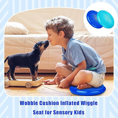 2 Pcs Wiggle Seat Inflated Wobble Cushion Flexible Balance Disc with Air Pump for Core Stability